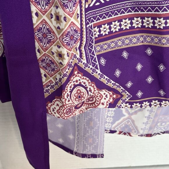IMAN Global Chic Women’s Purple Geometric Print Draped Blouse Size Small New! - Picture 7 of 12